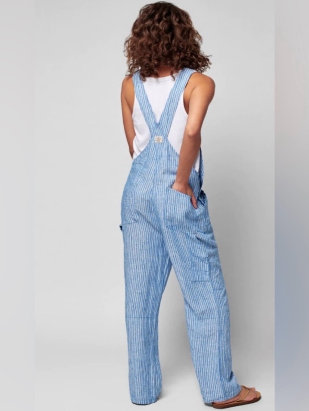 Faherty Light Blue Striped Women’s Overalls - Picture 2 of 8